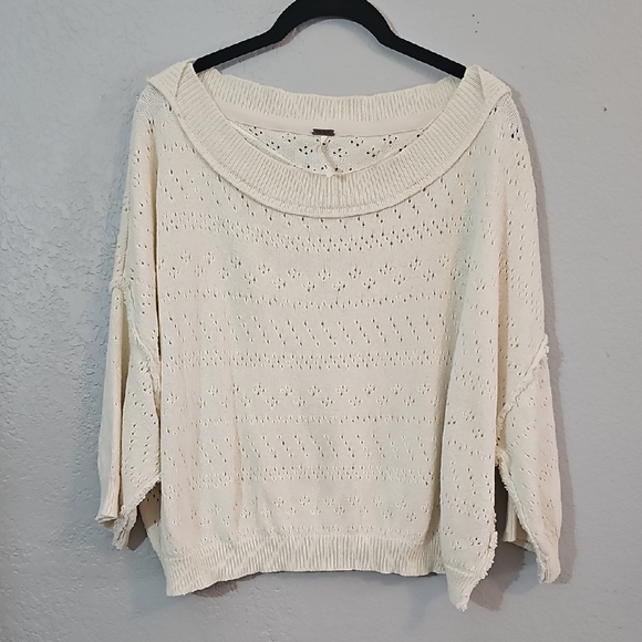 Free People Ivory Sandcastle Boatneck Sweater, Knit, Womens Medium - Picture 3 of 6